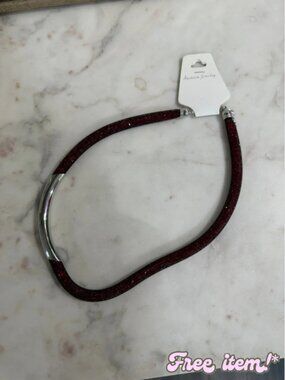 Fashion Jewelry Sparkling Burgundy and Silver Tubular Necklace